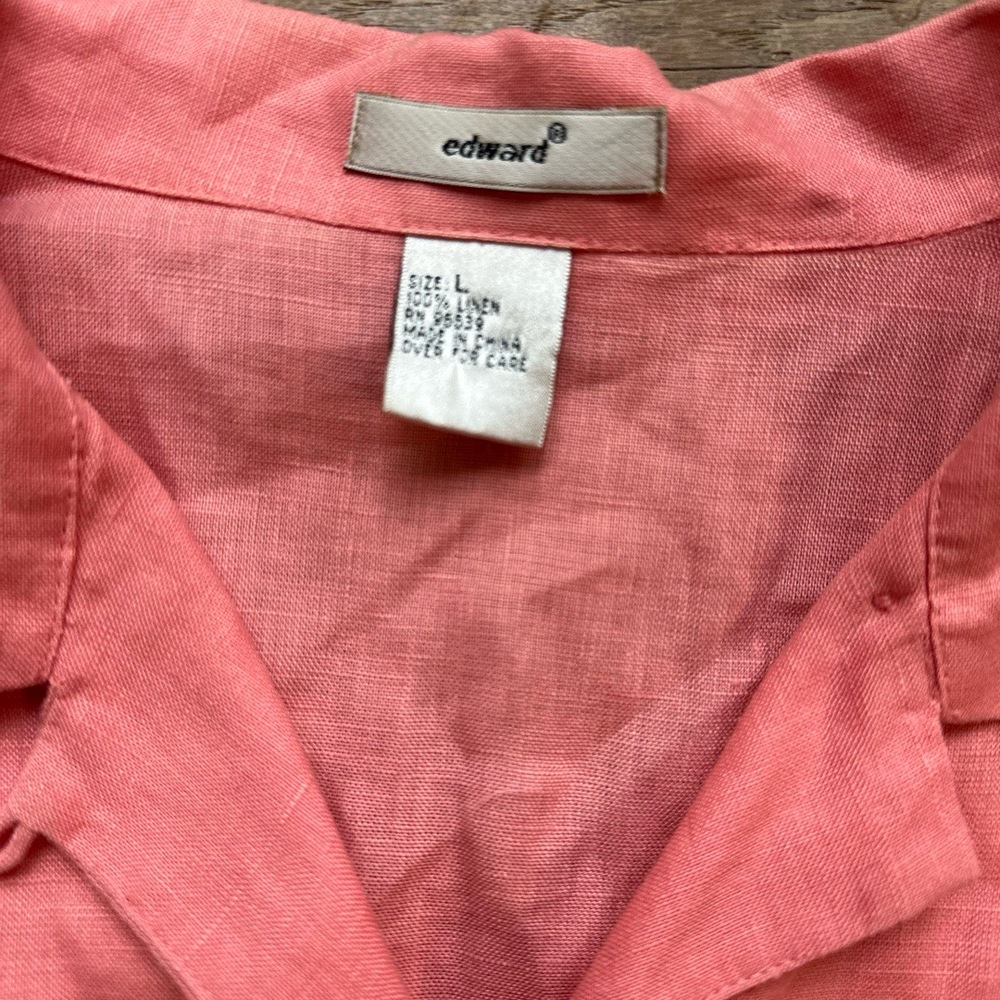 Edward Button Up Shirt Womens Large Embroidered Beaded 100% Linen Pink Vintage - Picture 2 of 7